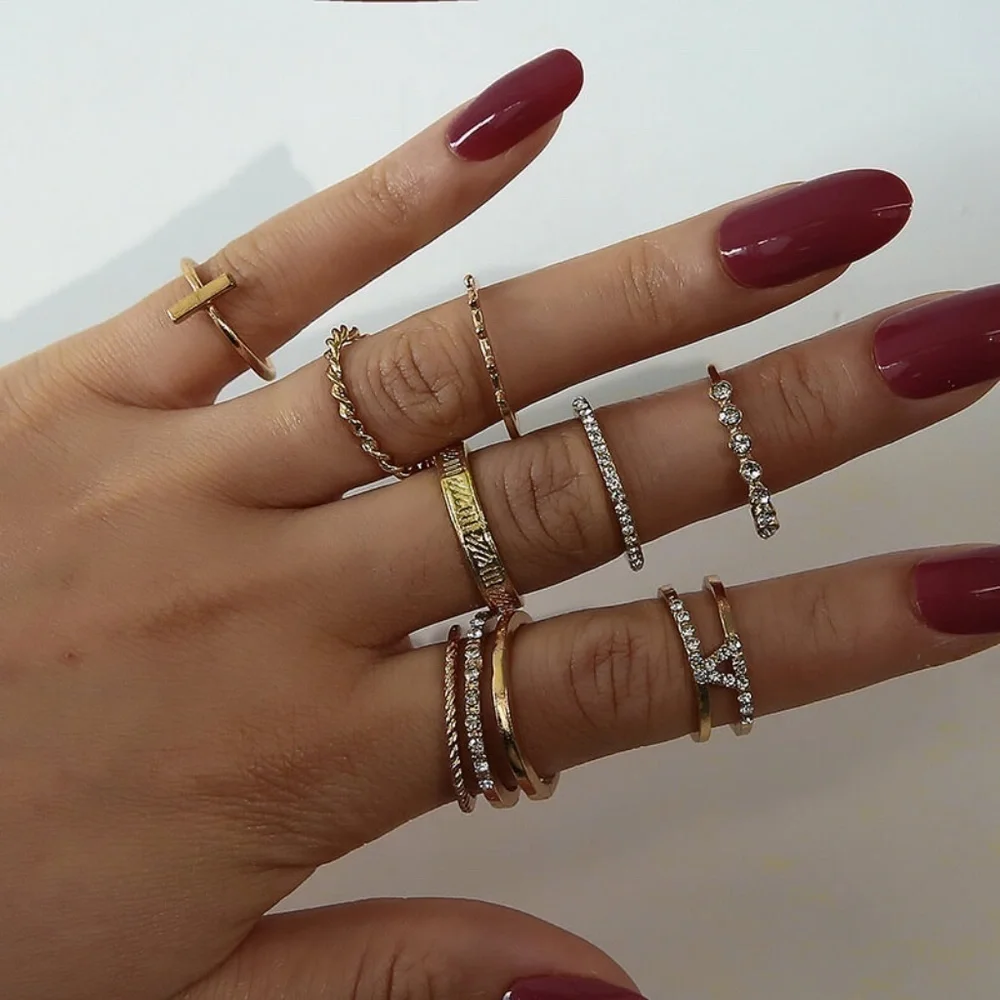 *KATALEYA* 8-Pc Gold Geometric Design Fashion Ring Set
